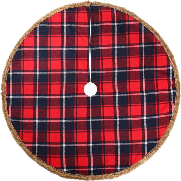 Meriwoods Plaid Christmas Tree Skirt 48 Inch, Large Blk & Red Plaid Tree Collar - Picture 5 of 5